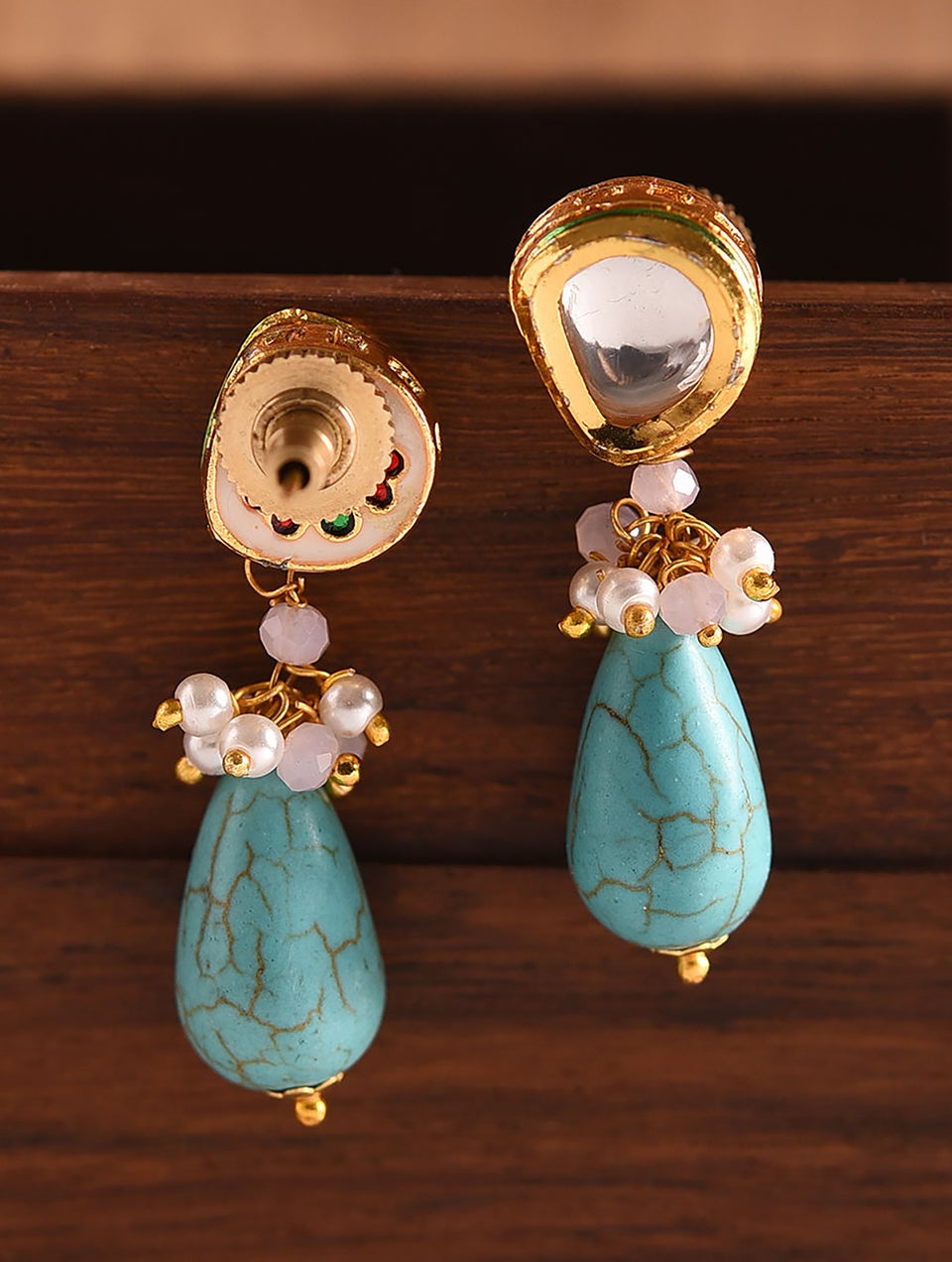 Turquoise Gold Tone Earrings