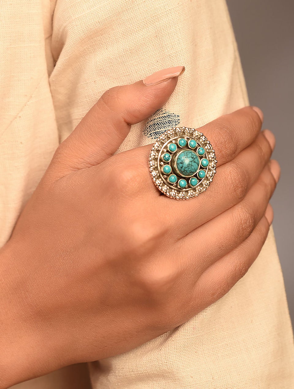 Women Turquoise Tribal Silver Ring