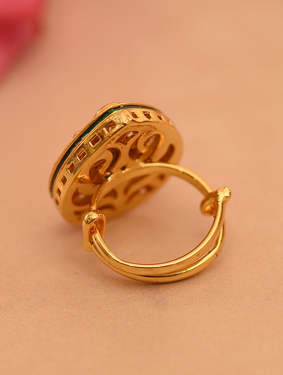 Red Gold Tone Foiled Kundan Adjustable Ring