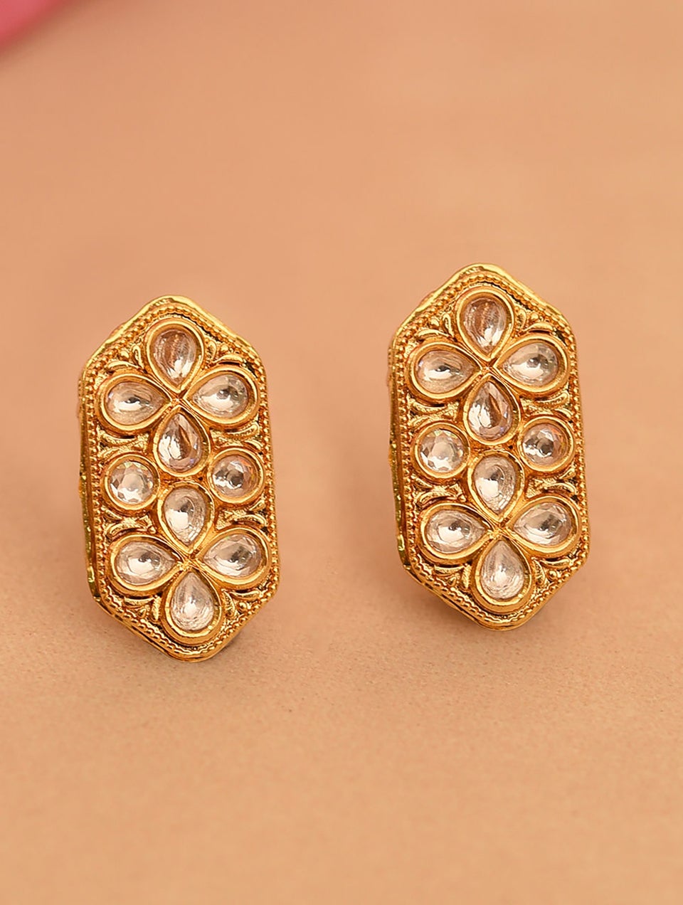 Women Gold Push Back Brass Studs