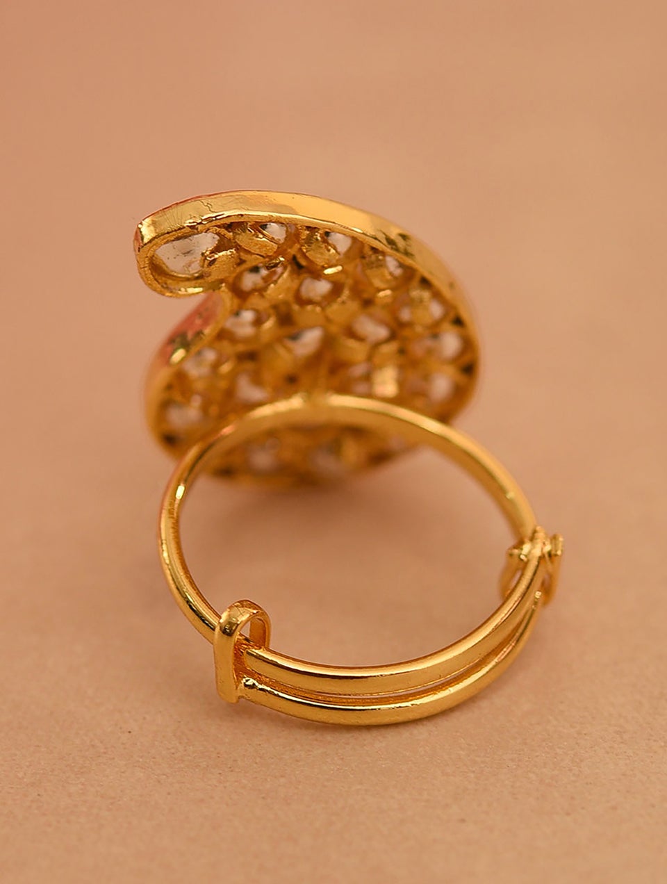 Women Gold Tone Foiled Kundan Adjustable Ring