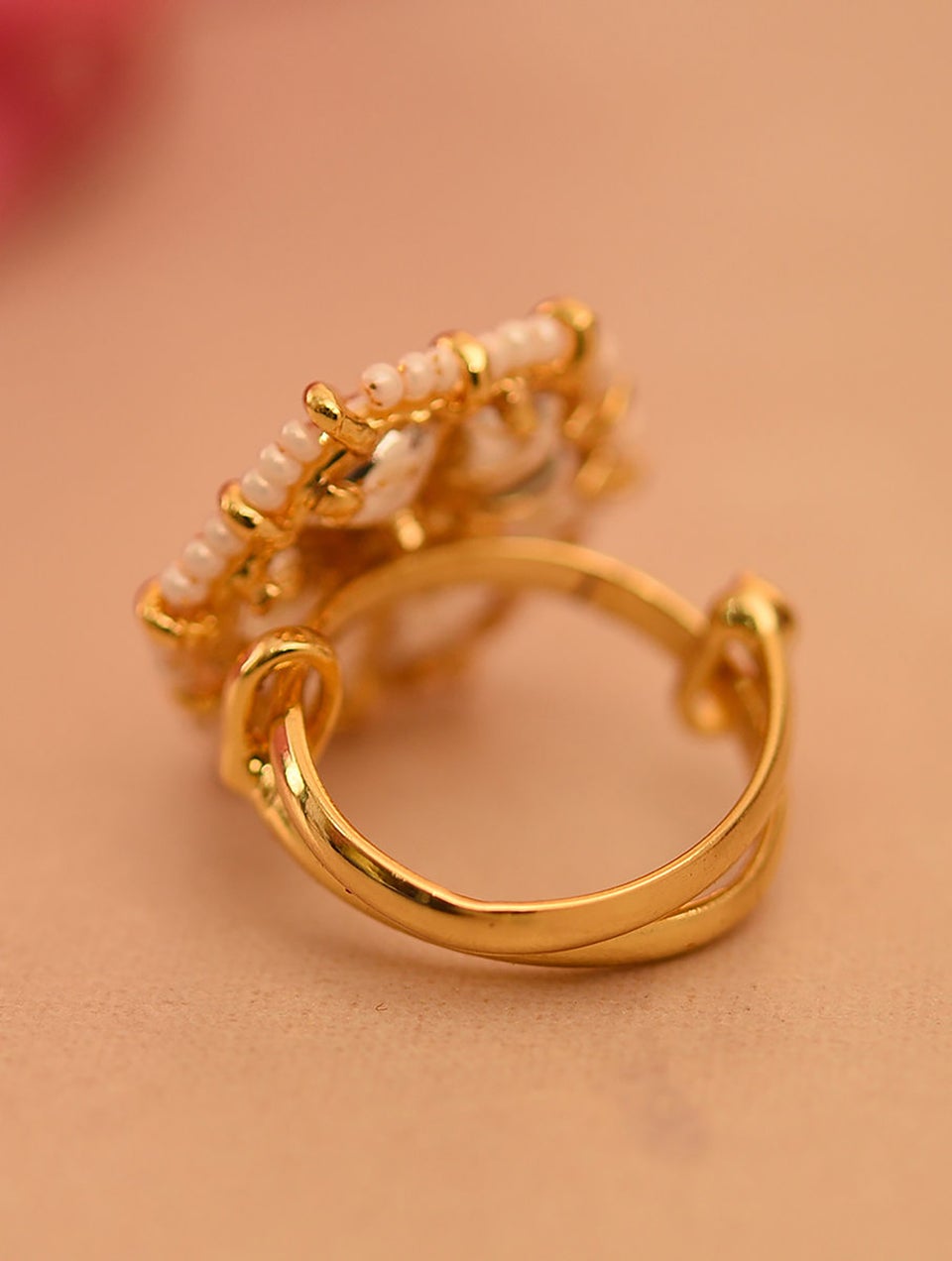 Gold Tone Foiled Kundan Adjustable Ring