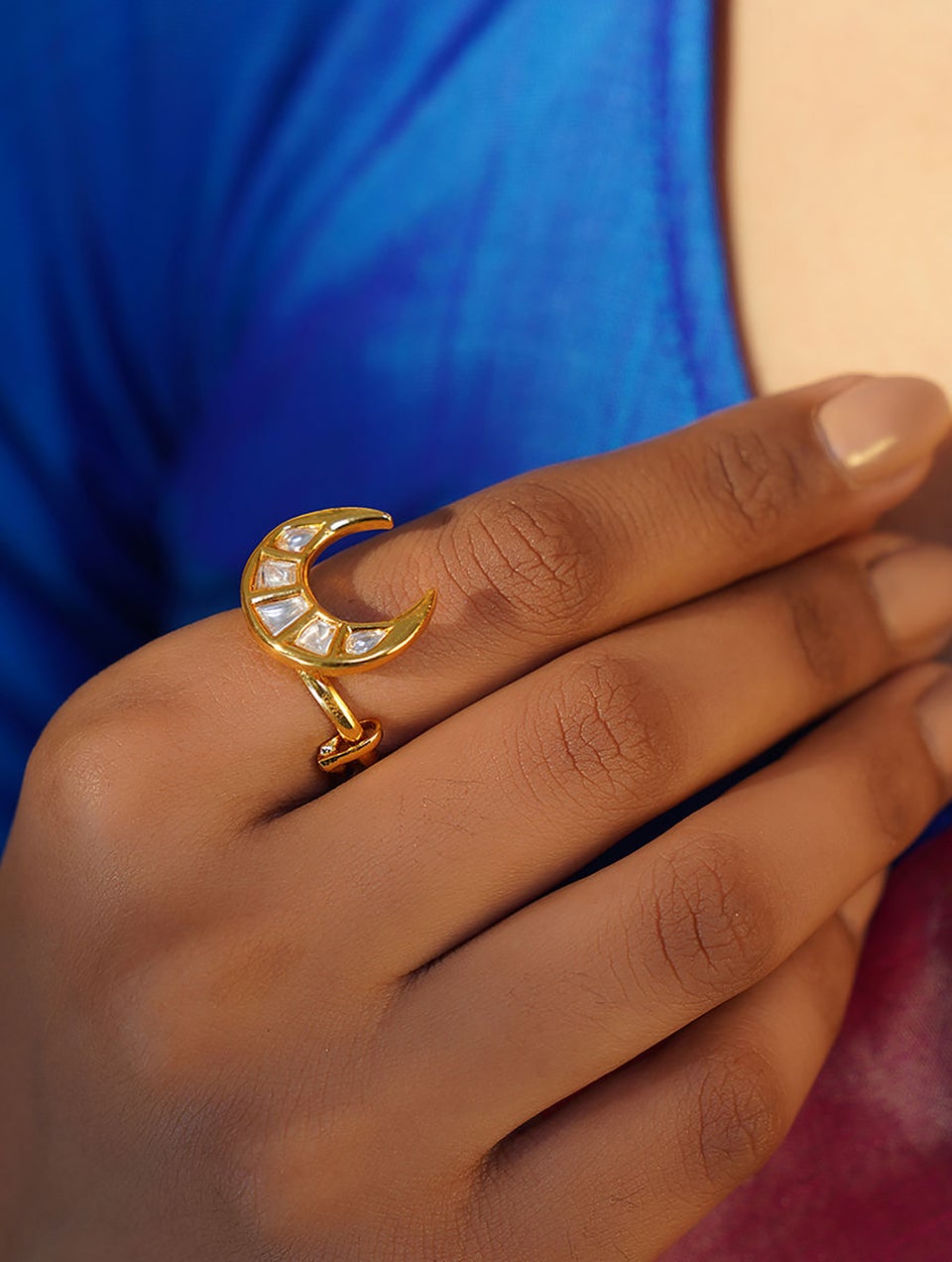 Gold Tone Foiled Kundan Ring