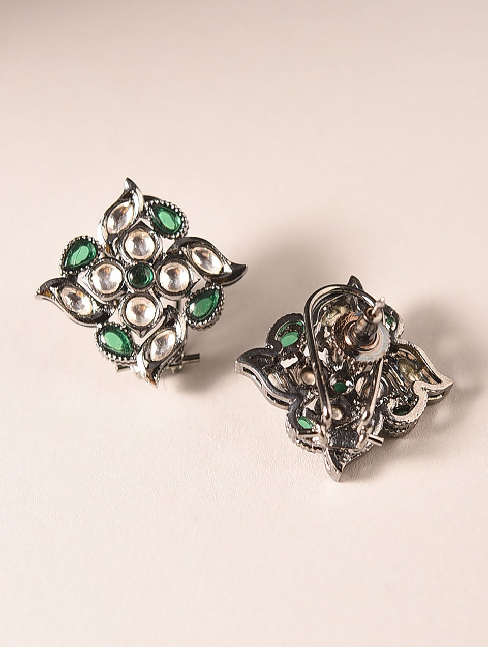 Women Silver Push Back Brass Studs