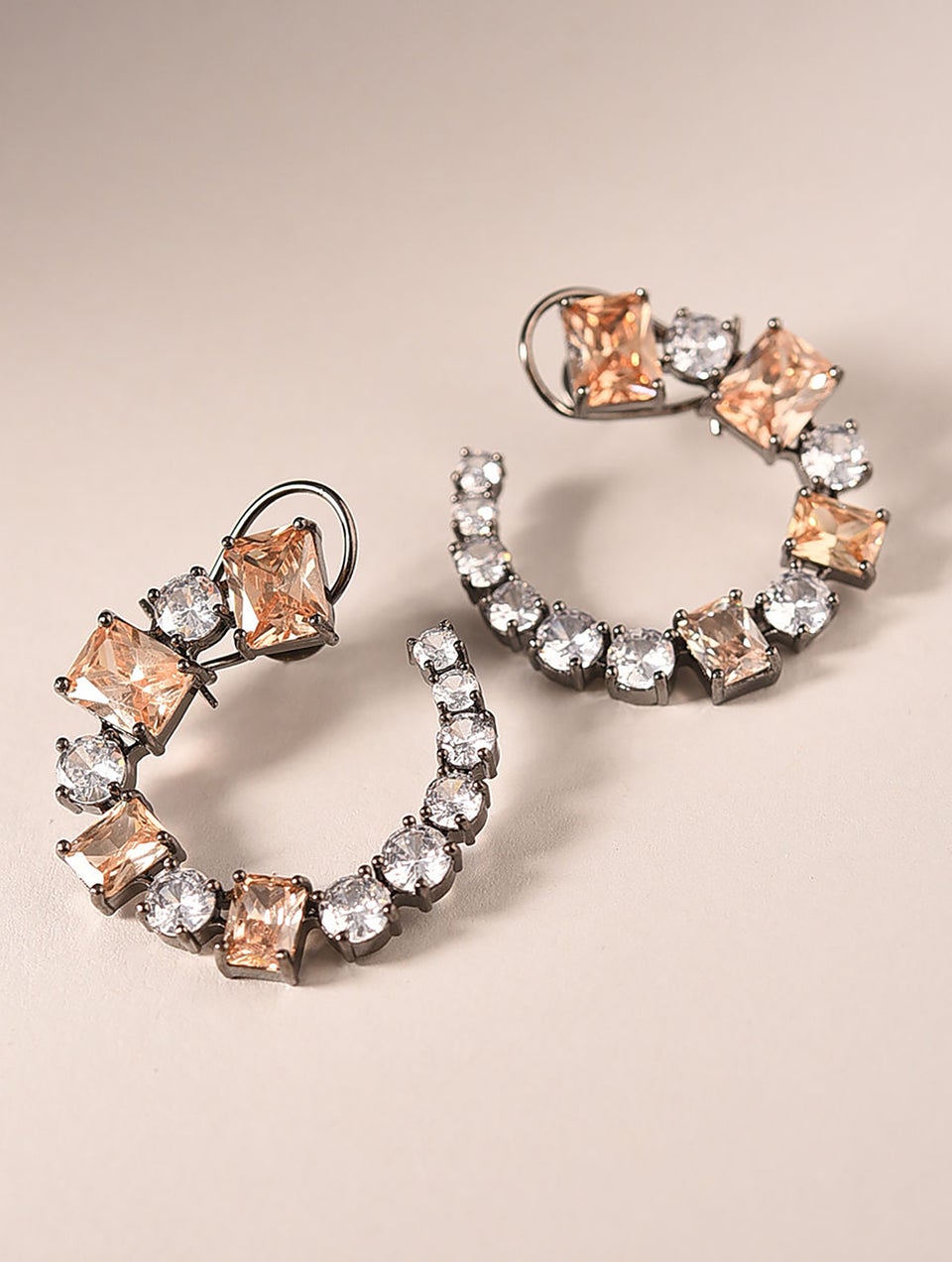 Women Peach Silver Tone Victorian Earrings