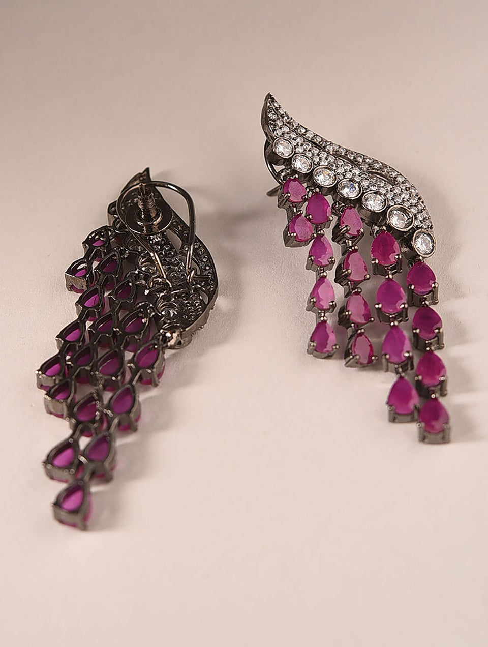 Women Pink Silver Tone Victorian Earrings