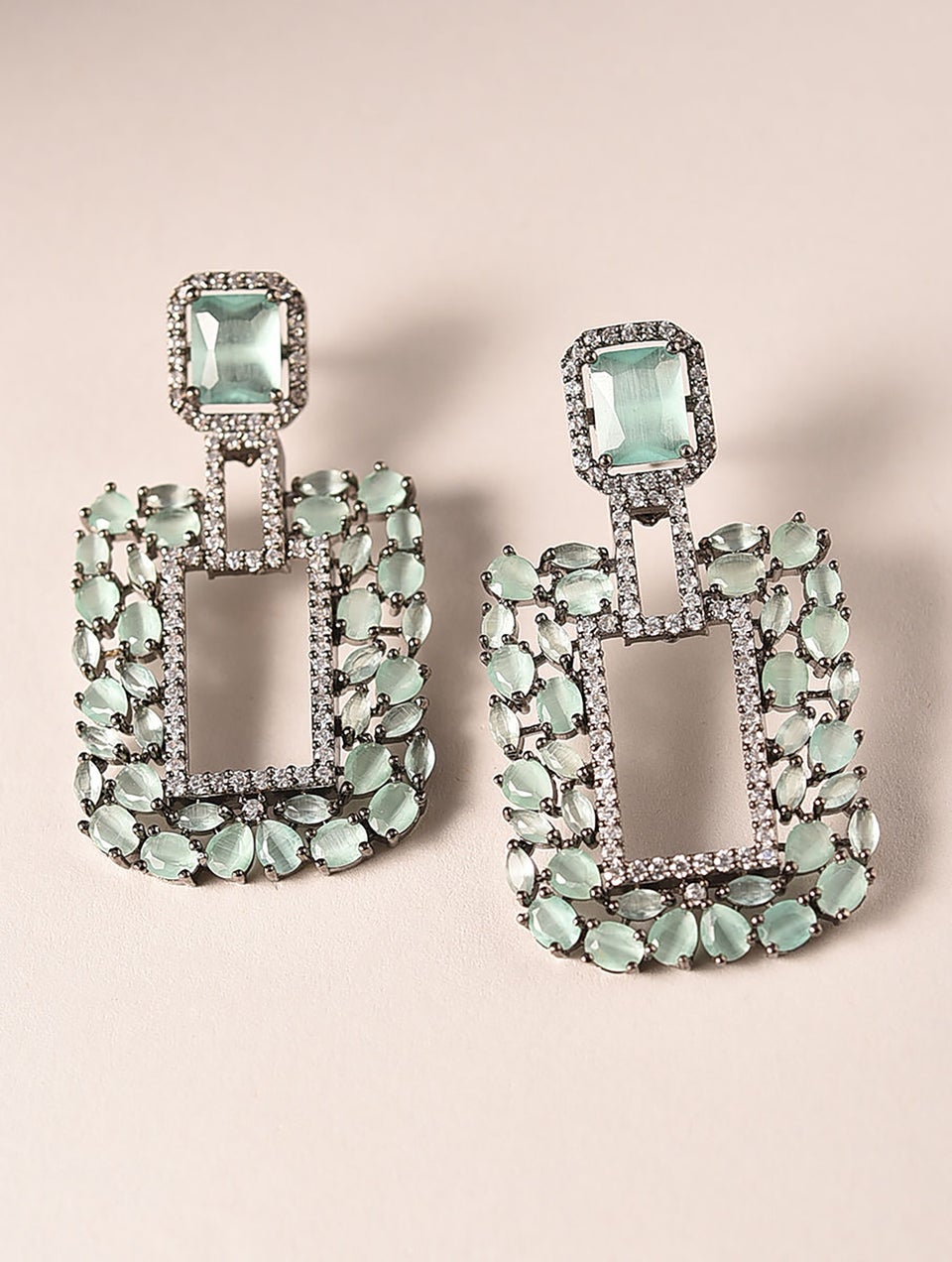 Women Green Silver Tone Victorian Earrings