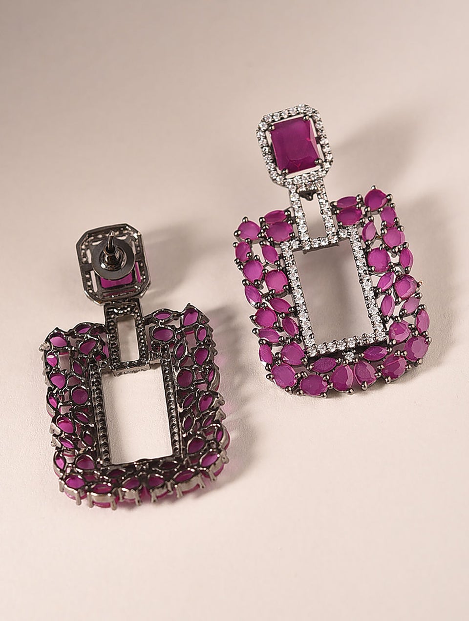 Women Pink Silver Tone Victorian Earrings
