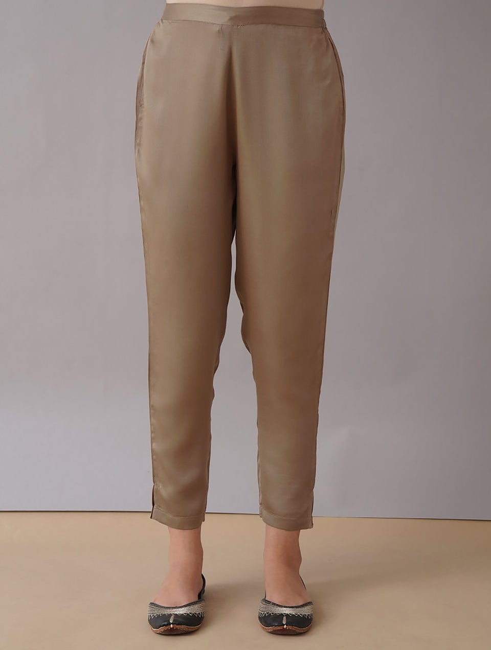 Beige Elasticated Waist Modal Pants - XS
