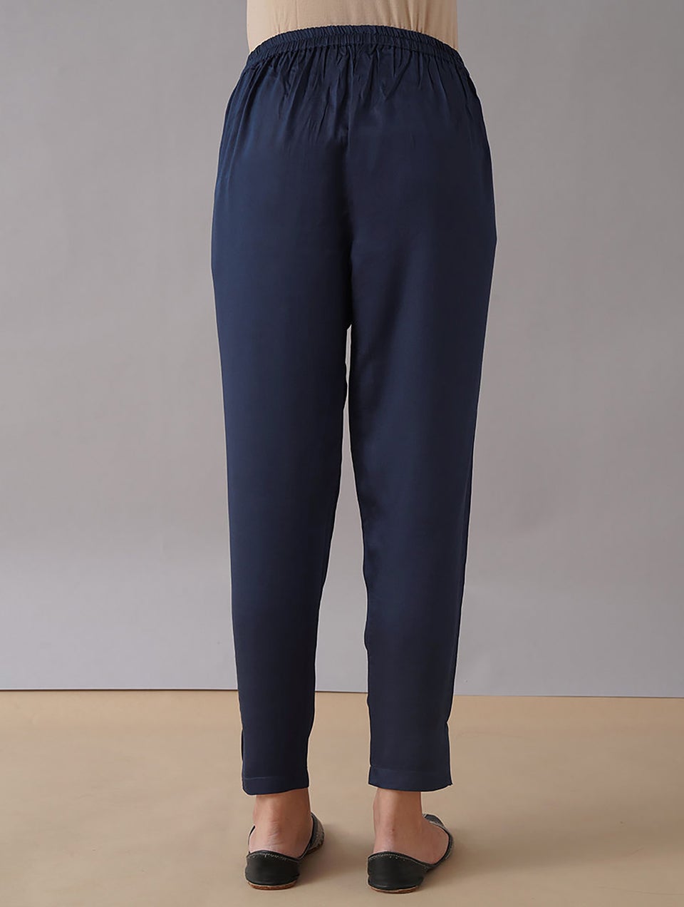 Blue Elasticated Waist Modal Pants - XS