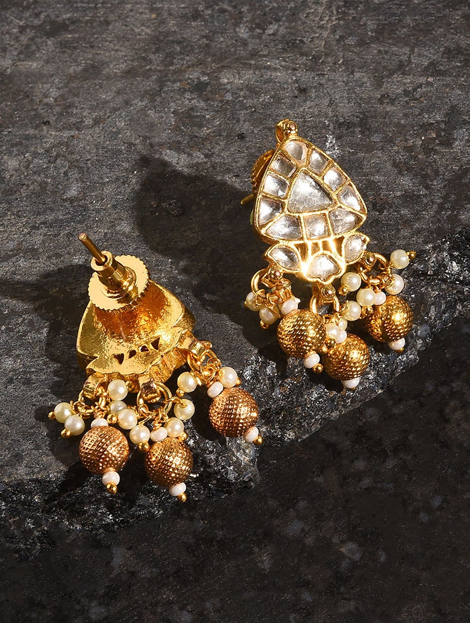 Women Gold Tone Foiled Kundan Earrings