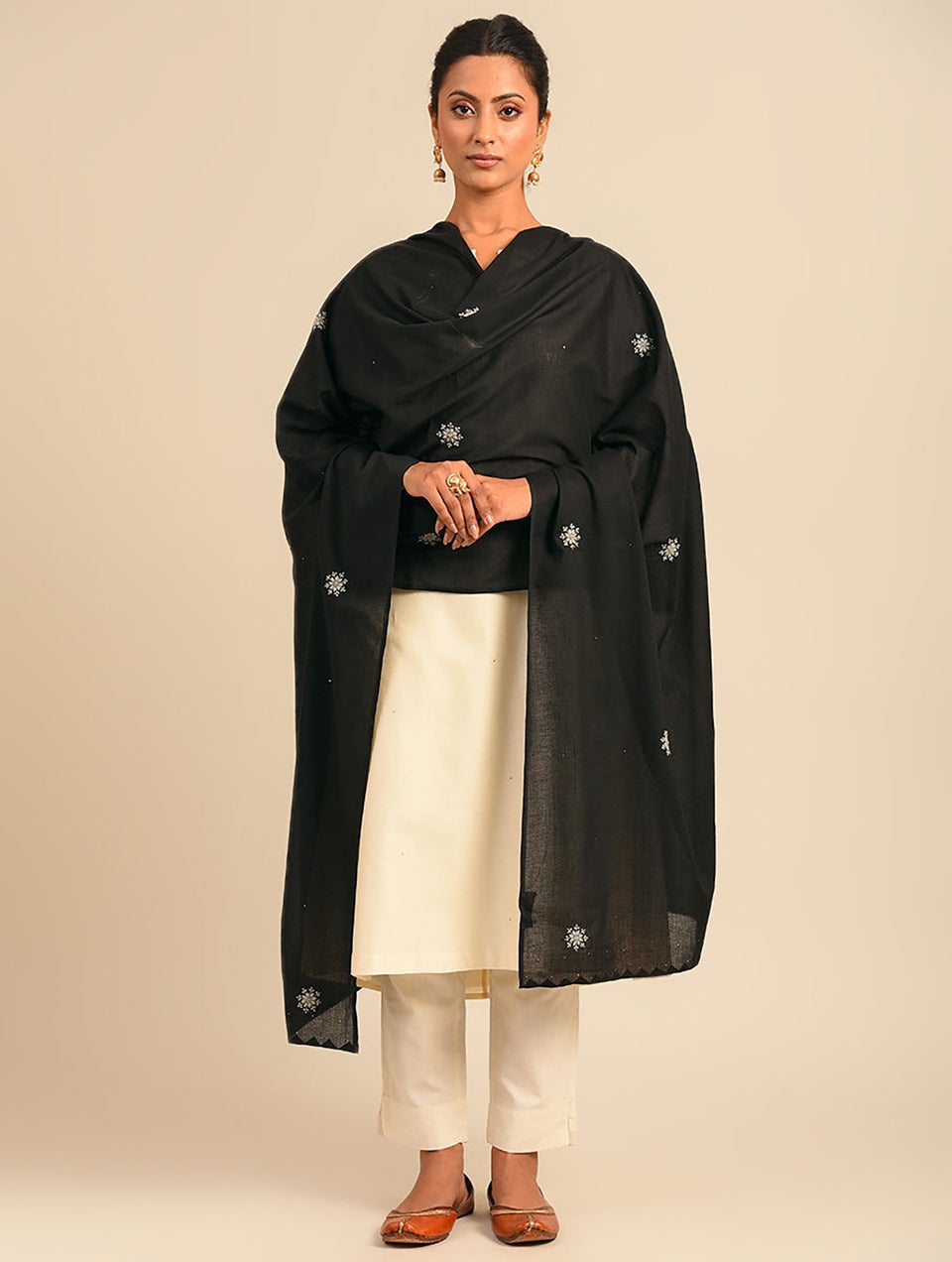 Women Black Chikankari Cotton Mul Dupatta