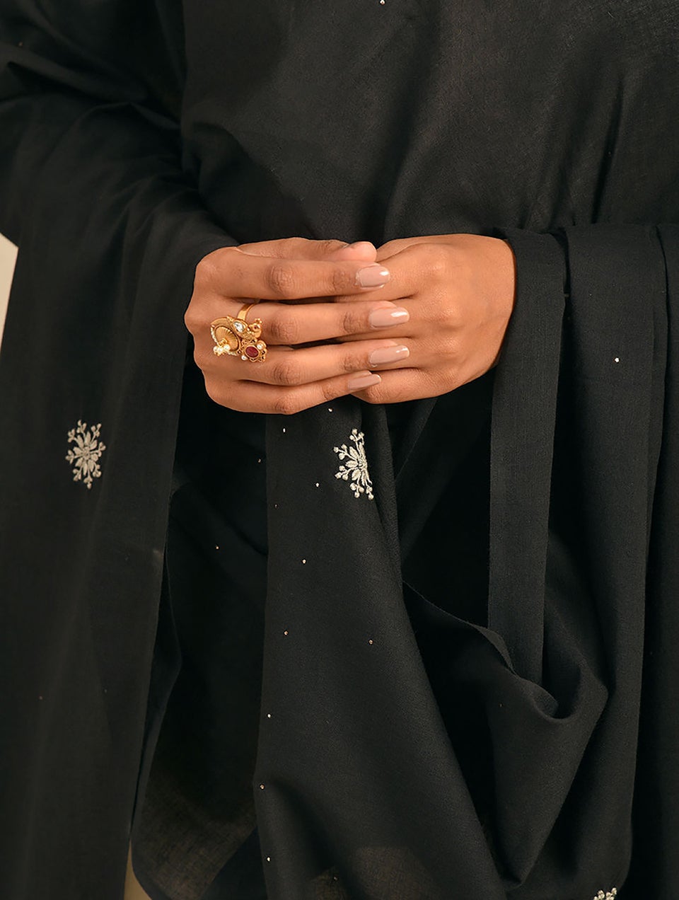 Women Black Chikankari Cotton Mul Dupatta