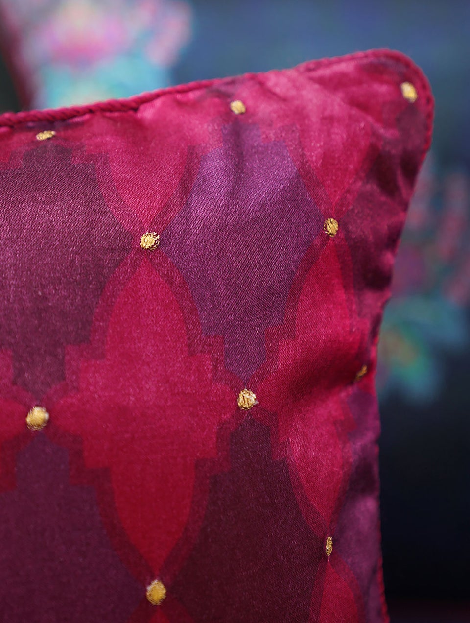 Pink Mushru Embroidered Cushion Cover