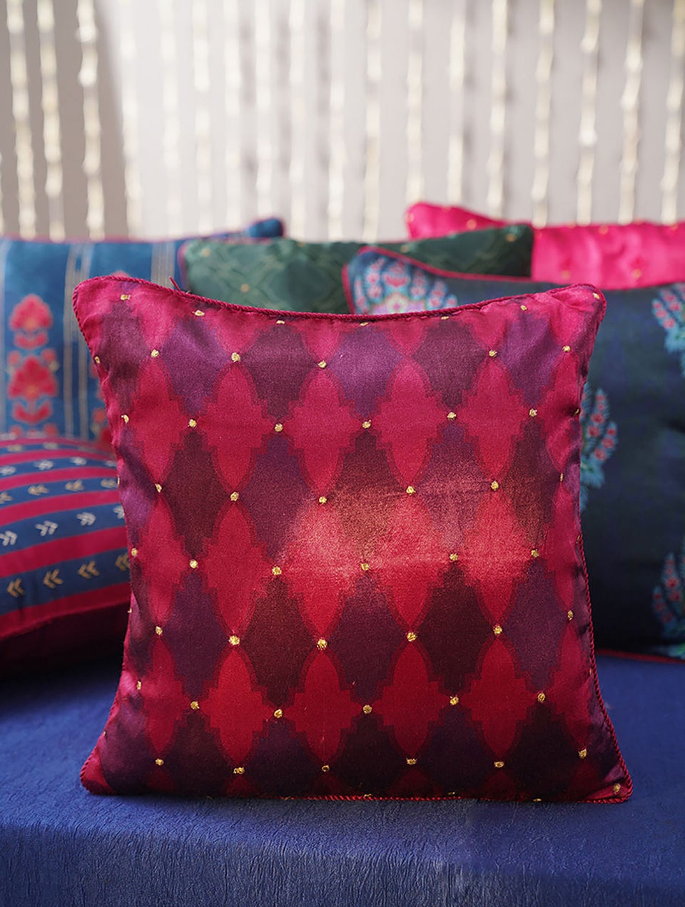 Pink Mushru Embroidered Cushion Cover