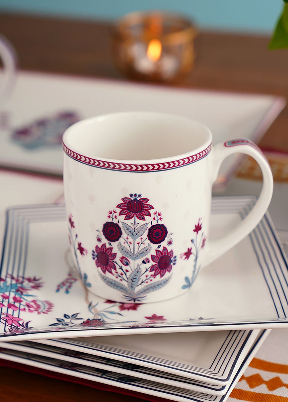 Mughal Inspired Porcelain Mug in A Gift Box