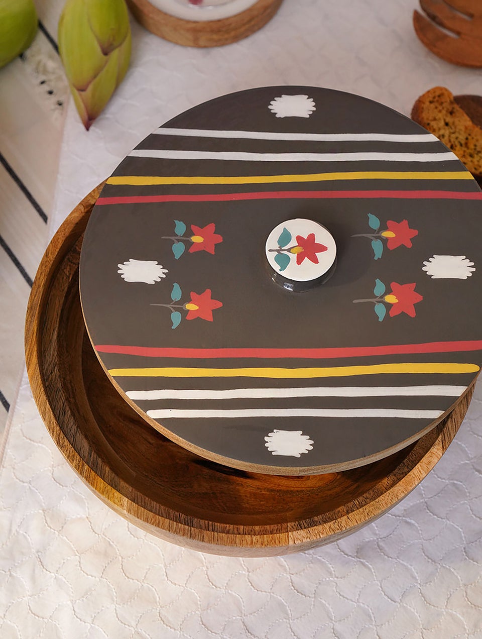 Handpainted Wooden Storage Box With Lid