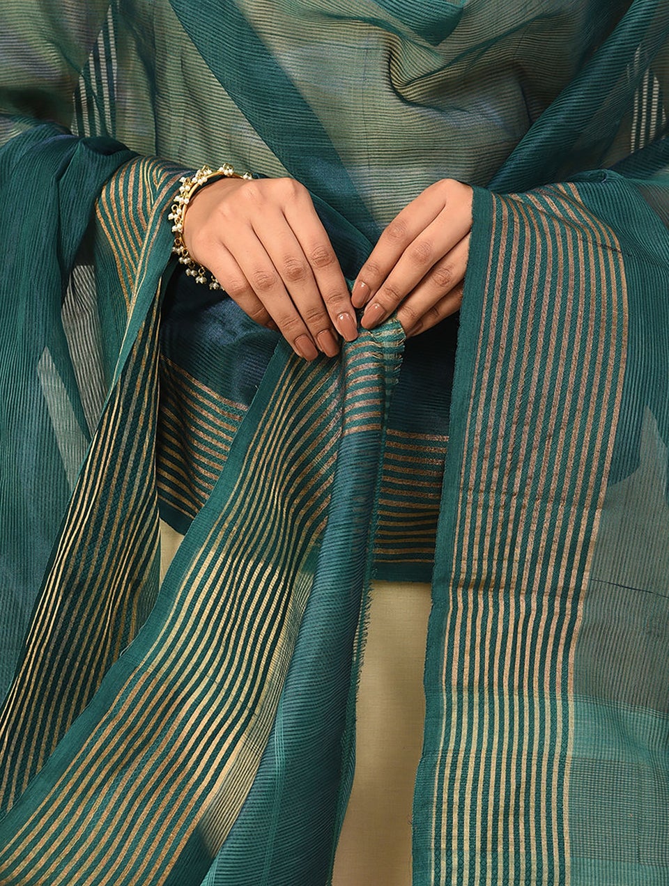 Women Green Cotton Silk Maheshwari Dupatta