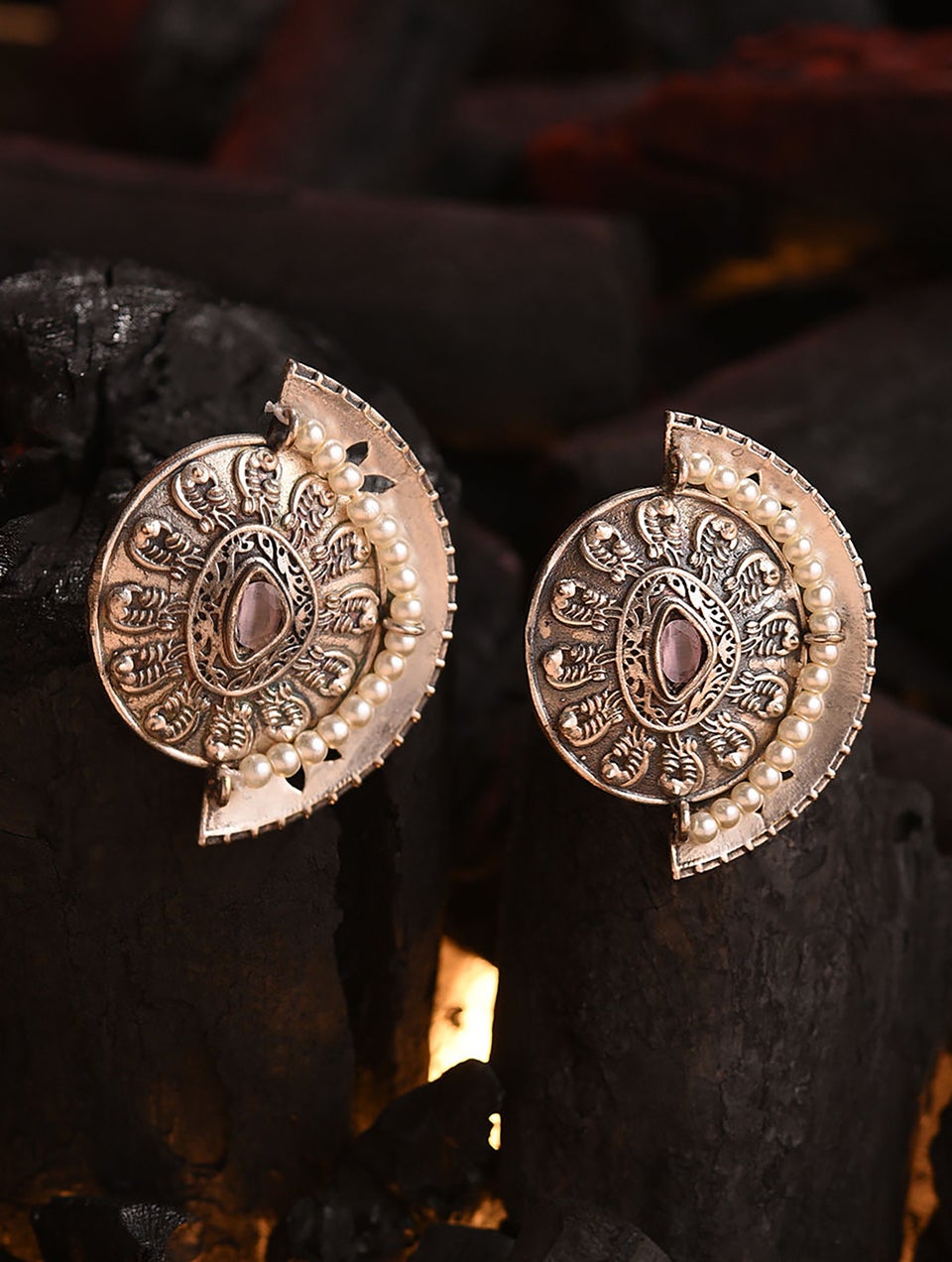 Women Silver Push Back Brass Studs