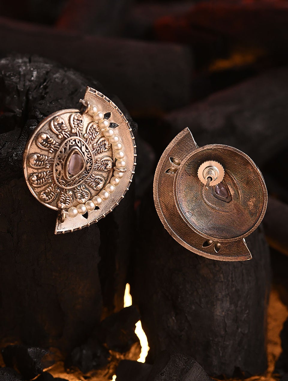 Women Silver Push Back Brass Studs