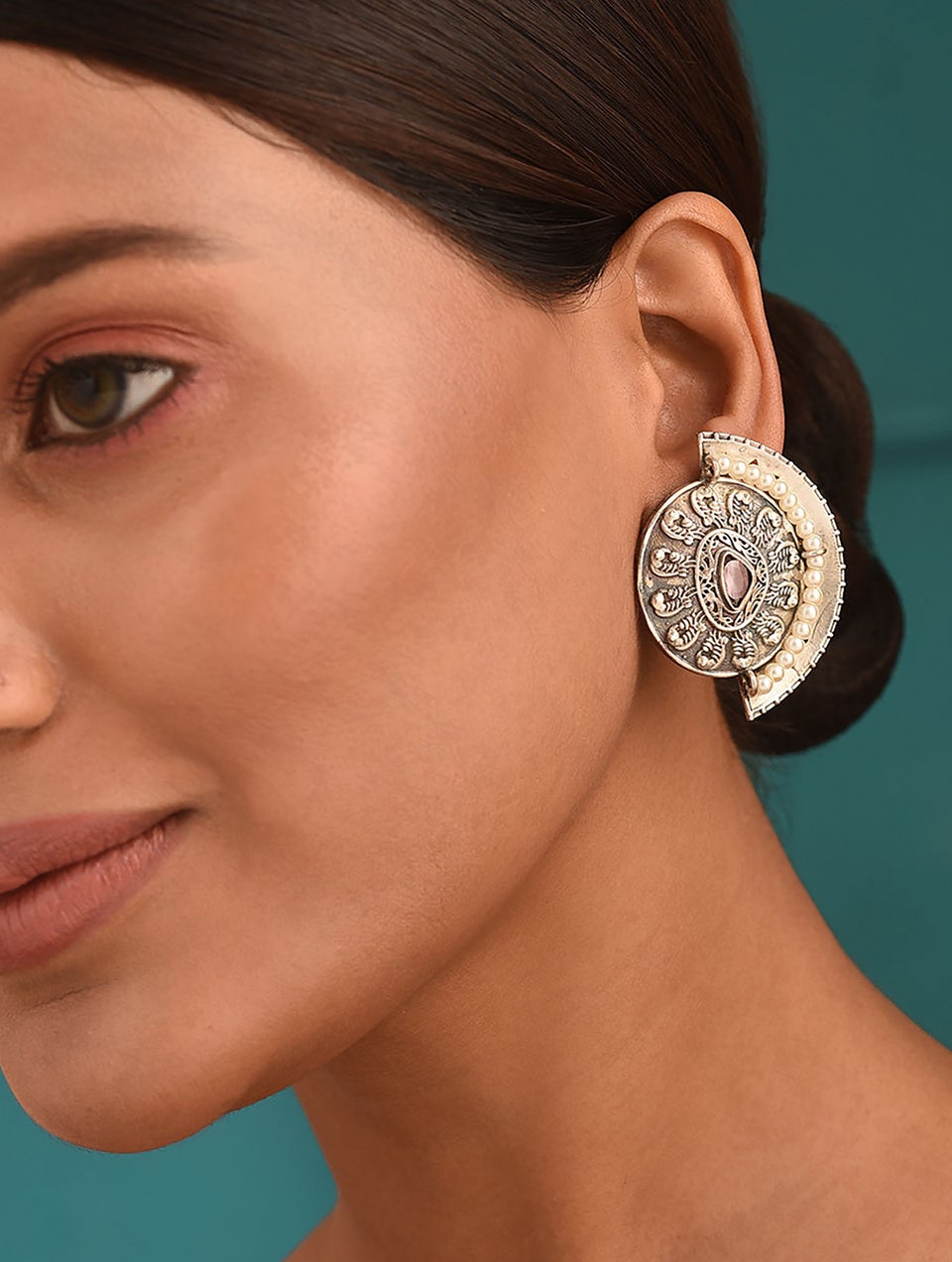 Women Silver Push Back Brass Studs