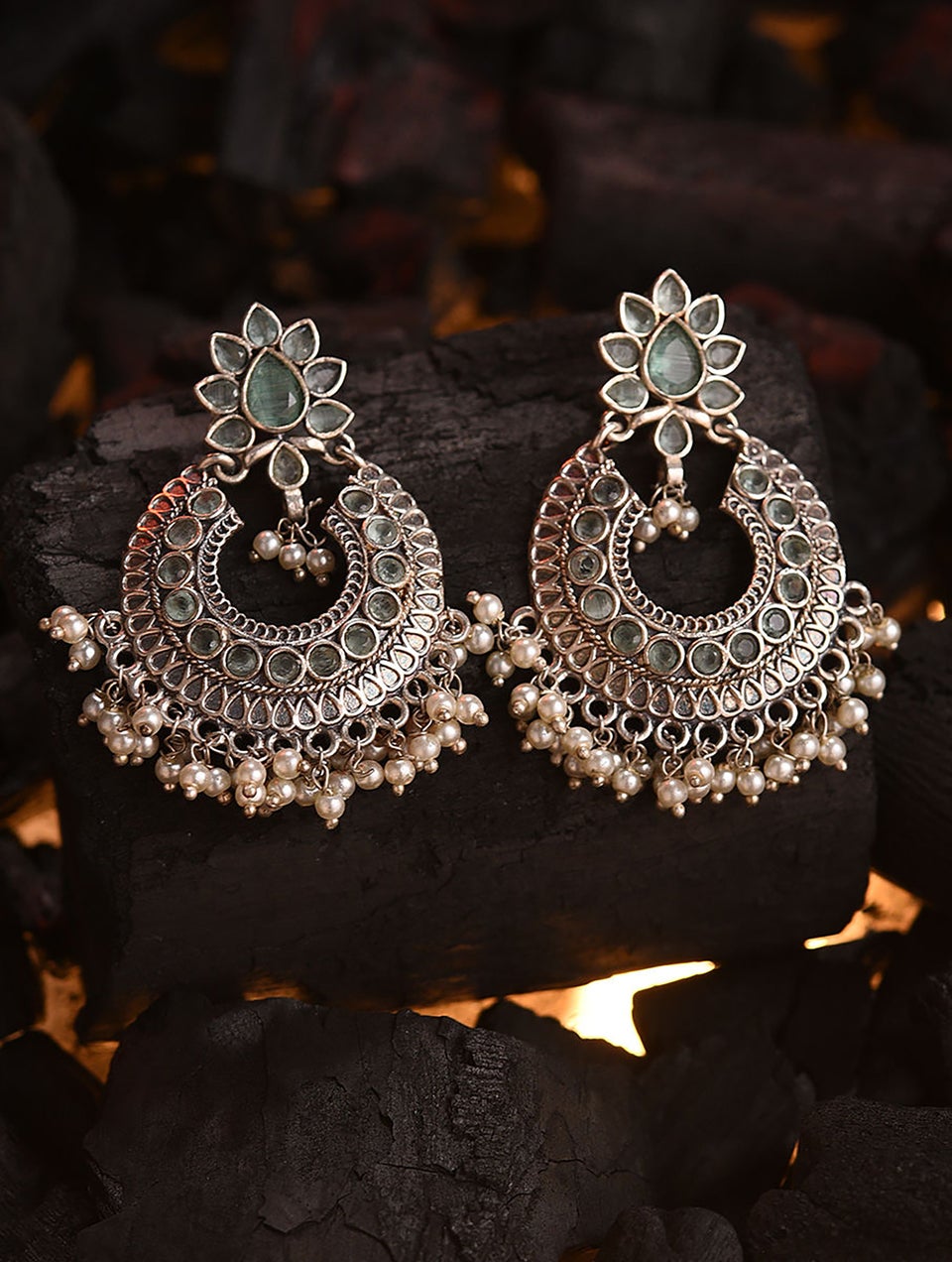 Women Silver Push Back Brass Chand Bali