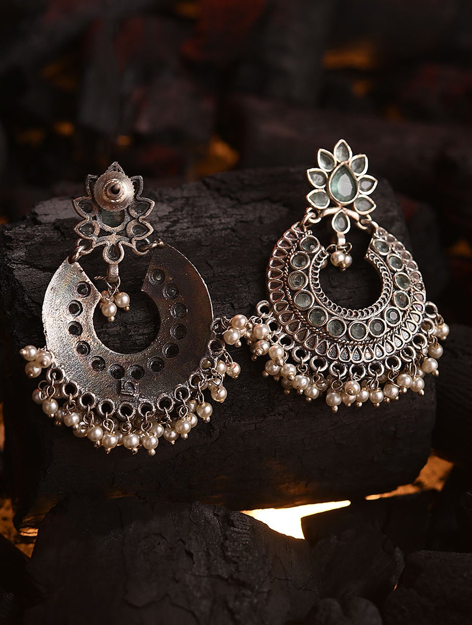 Women Silver Push Back Brass Chand Bali