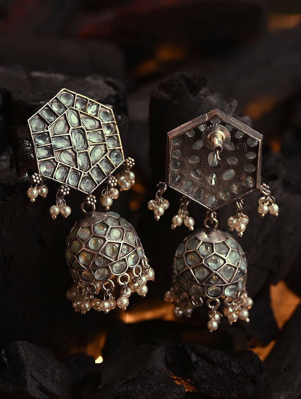 Women Silver Push Back Brass Jhumki