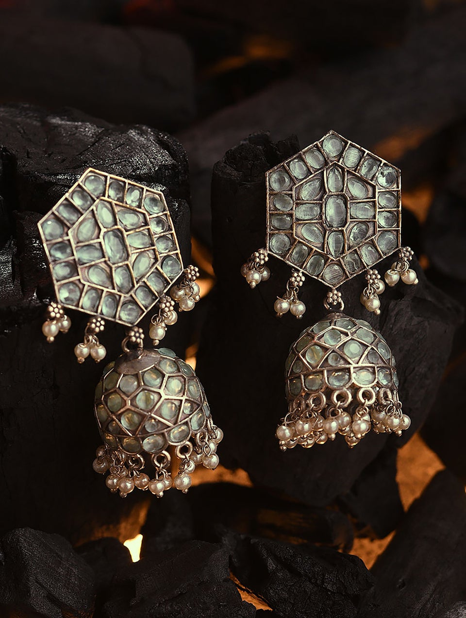 Women Silver Push Back Brass Jhumki
