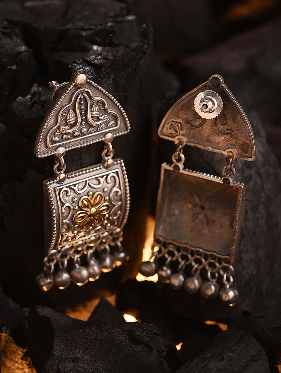 Women Silver Push Back Brass Danglers