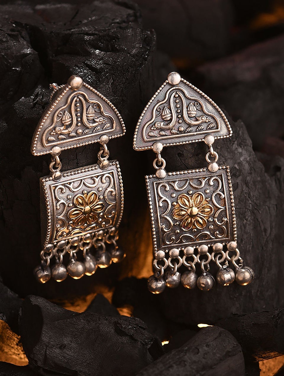 Women Silver Push Back Brass Danglers