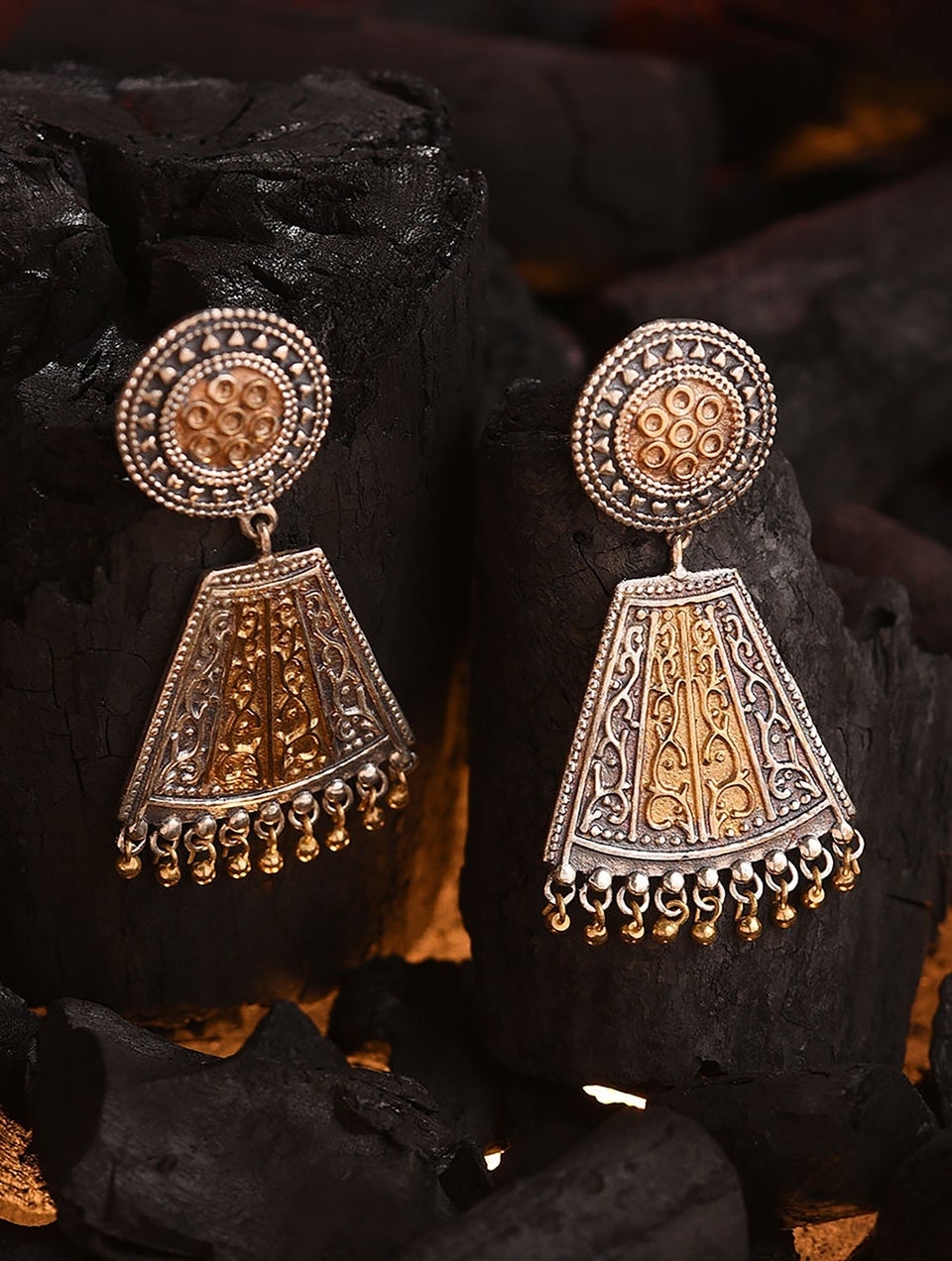 Women Silver Push Back Brass Danglers