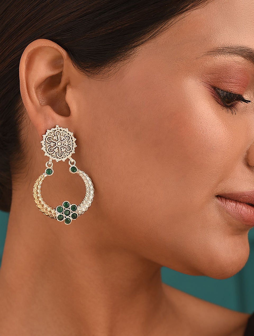 Women Silver Push Back Brass Danglers