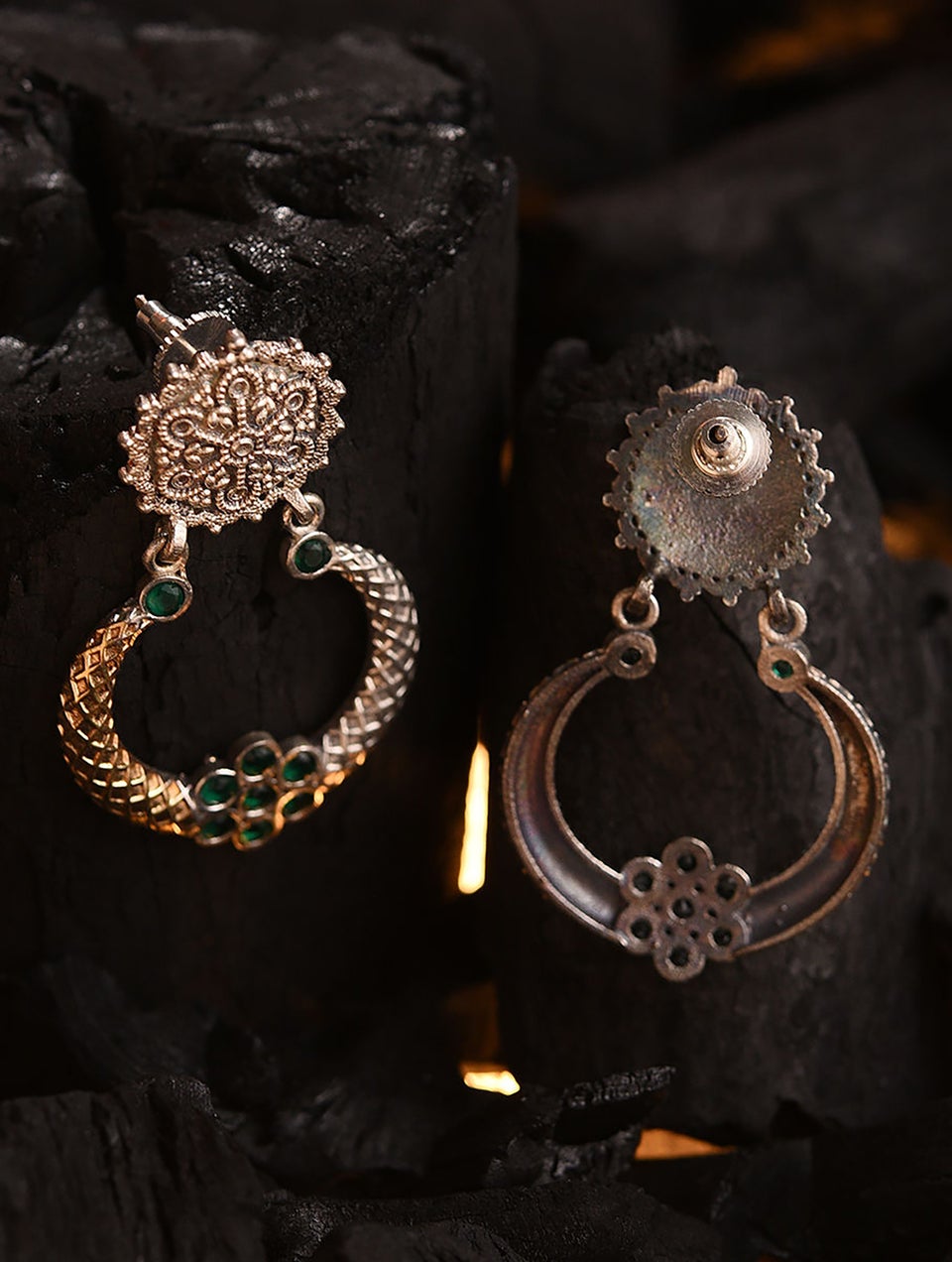 Women Silver Push Back Brass Danglers