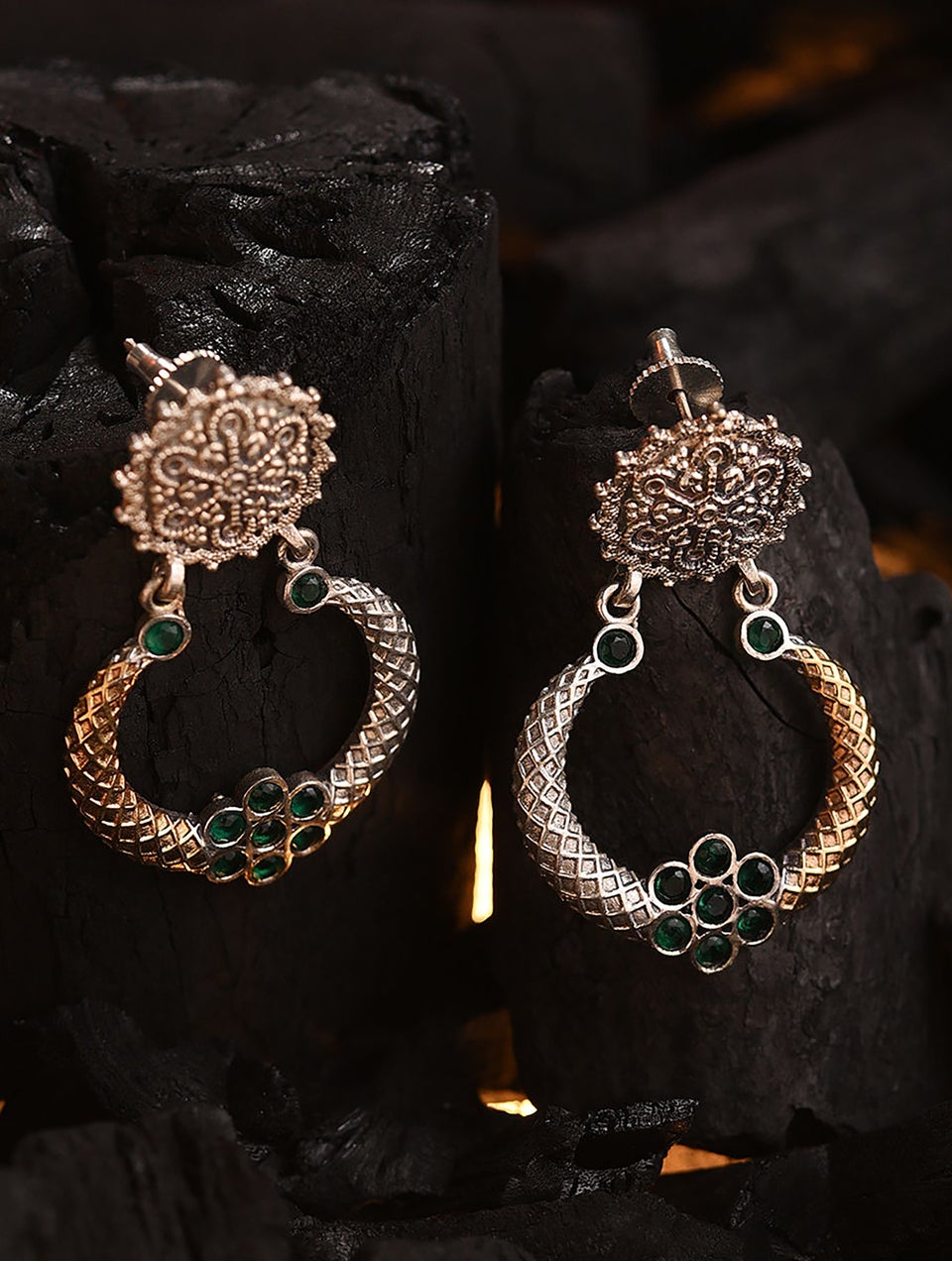 Women Silver Push Back Brass Danglers