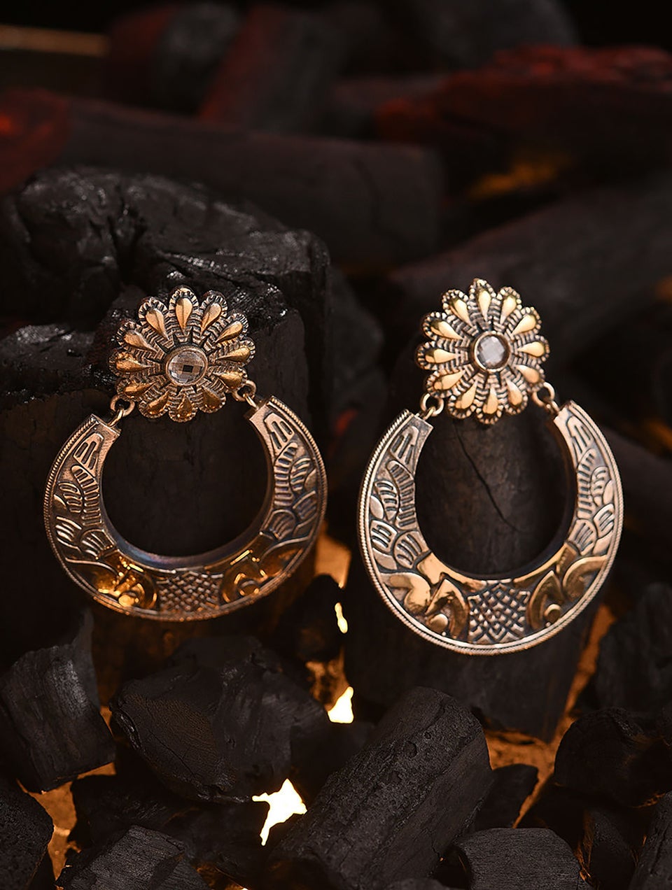 Women Silver Push Back Brass Danglers