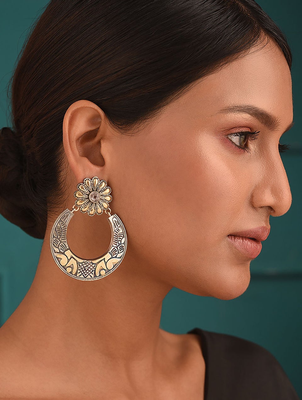 Women Silver Push Back Brass Danglers