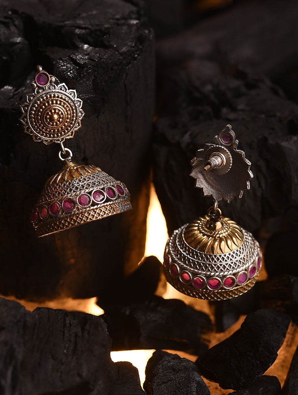 Women Silver Push Back Brass Jhumki