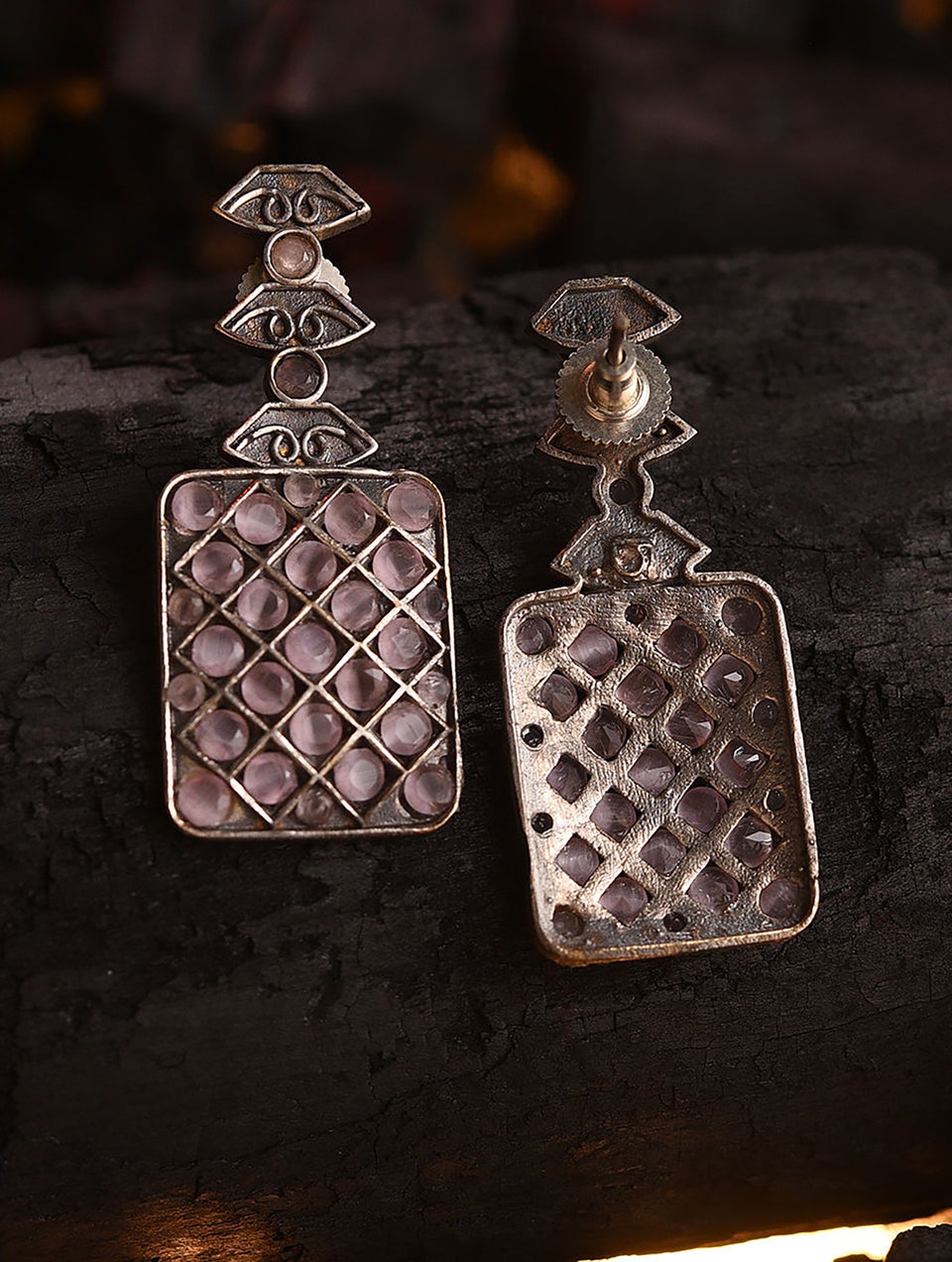 Women Silver Push Back Brass Danglers
