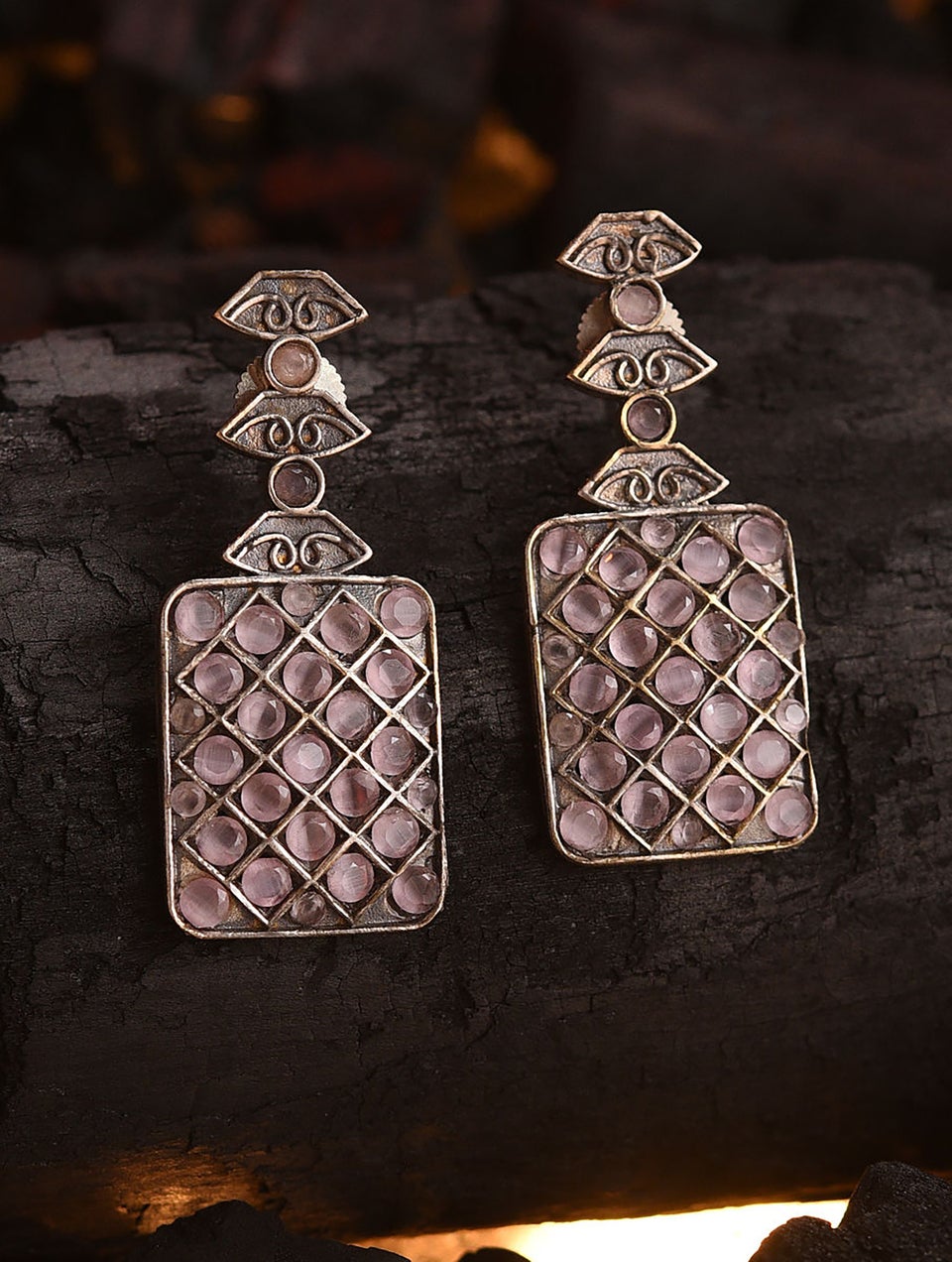 Women Silver Push Back Brass Danglers