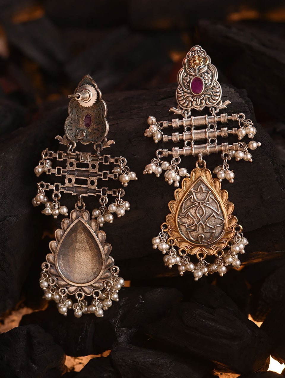 Women Silver Push Back Brass Danglers