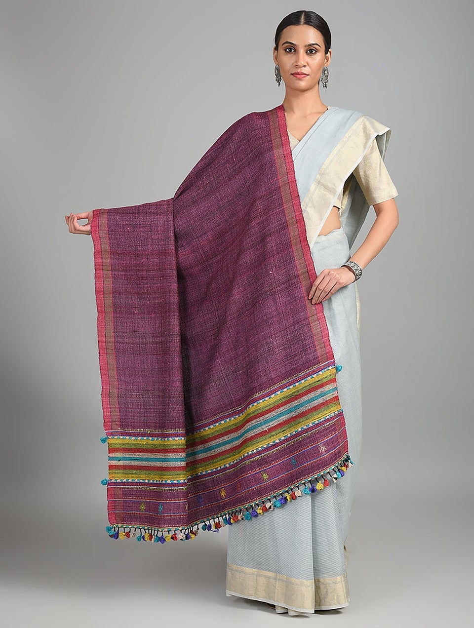 Women Purple Handwoven Bhujodi Wool Shawl