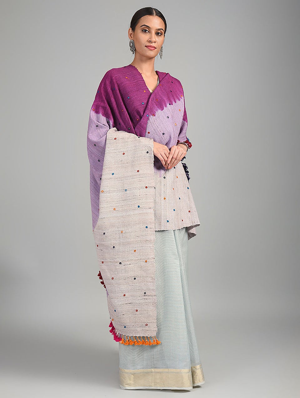 Women Purple-Grey Handwoven Bhujodi Wool Shawl