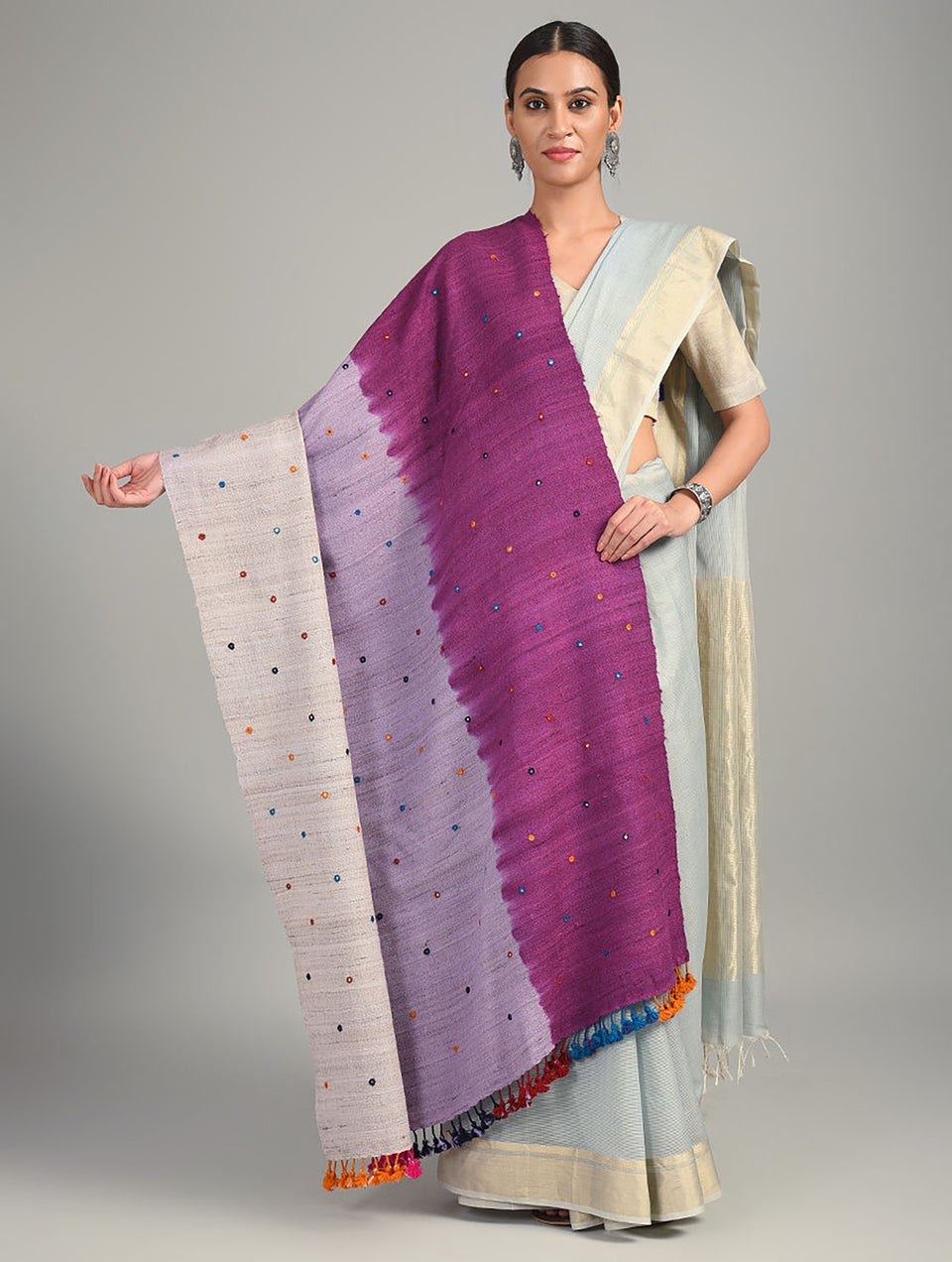 Women Purple-Grey Handwoven Bhujodi Wool Shawl