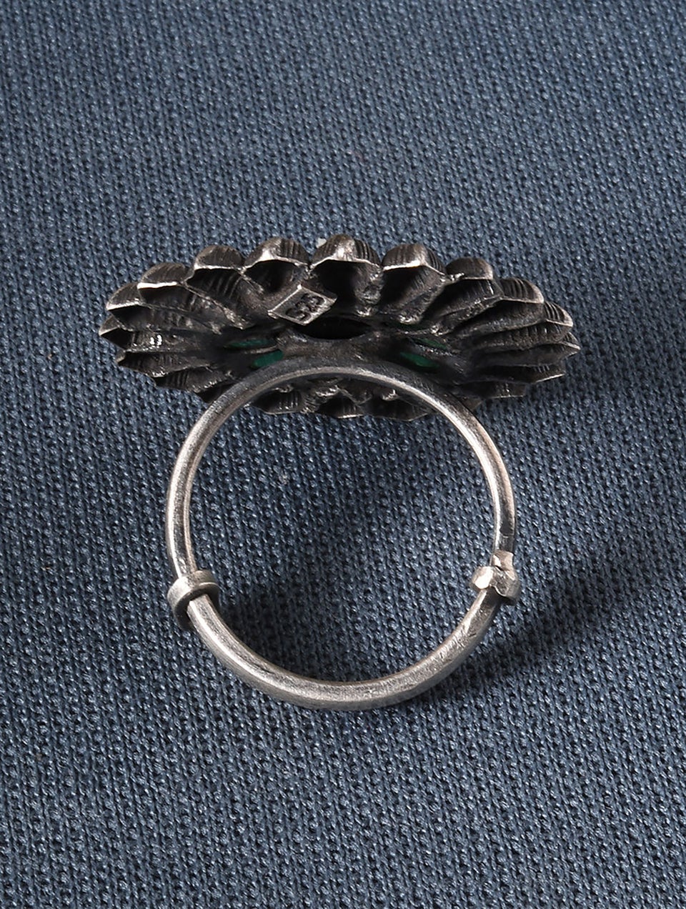 Women Green Tribal Silver Ring With Onyx