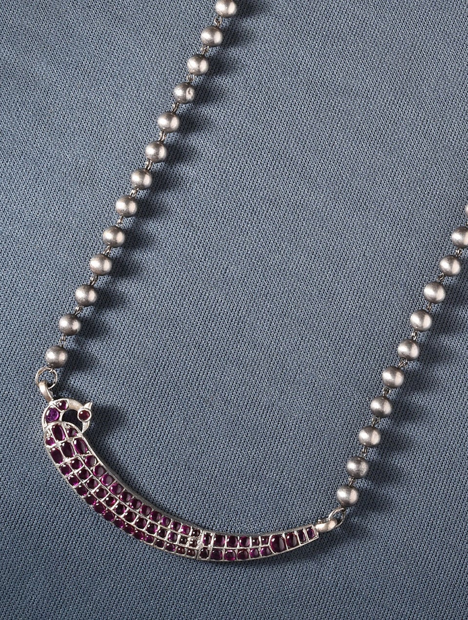 Women Pink Kempstone Encrusted Tribal Silver Necklace