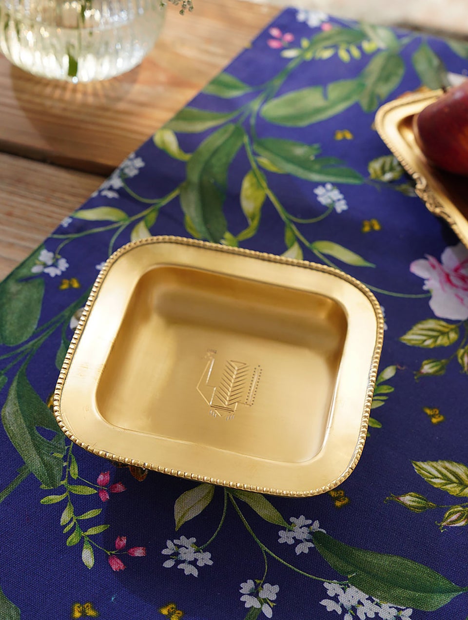 Brass Square Dish With Etching