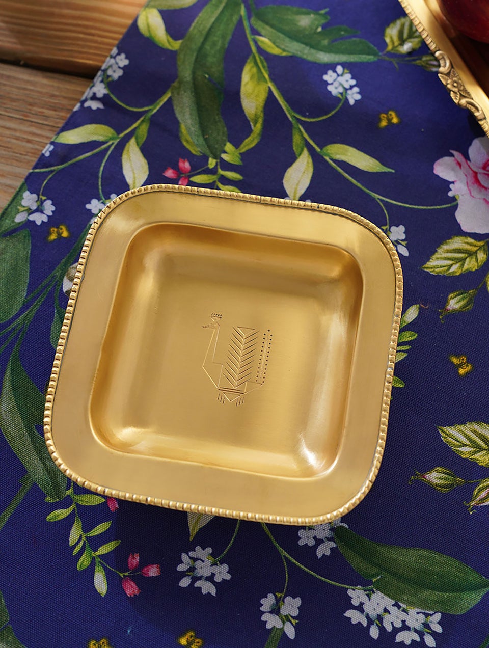 Brass Square Dish With Etching