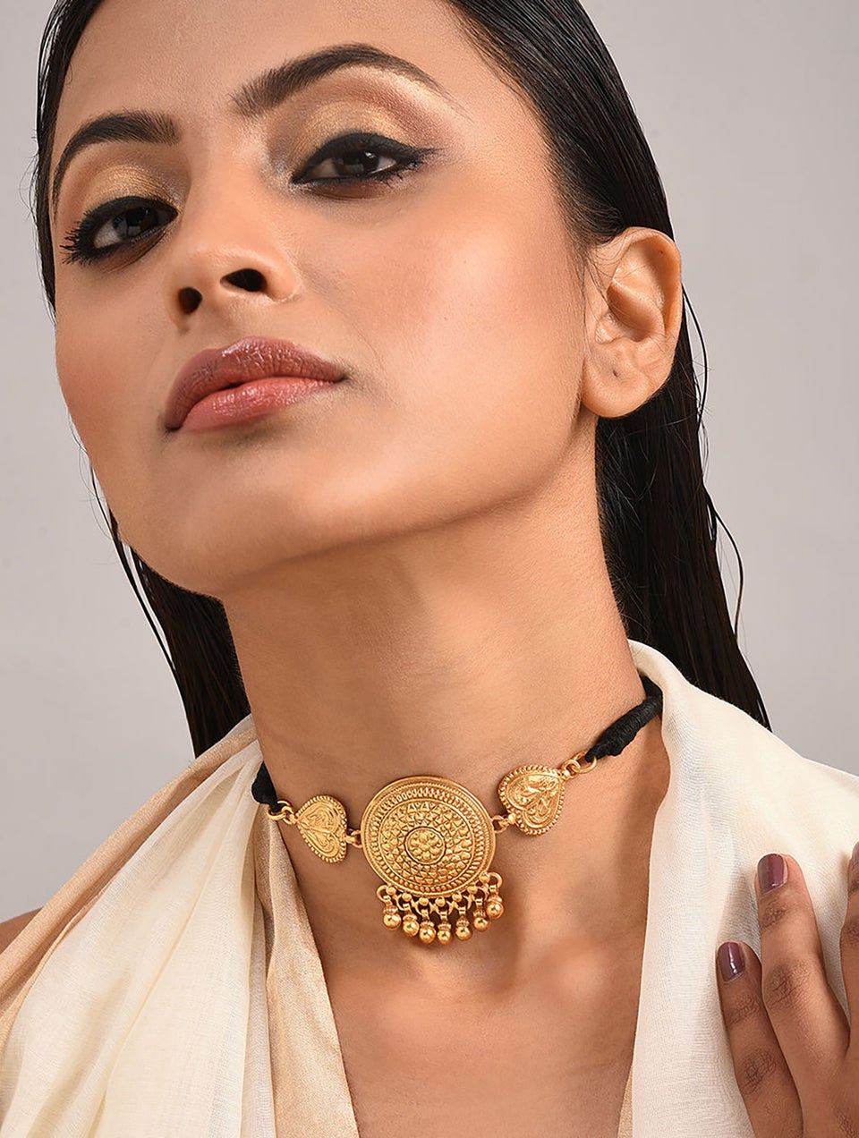 Women Gold Tone Silver Choker Necklace