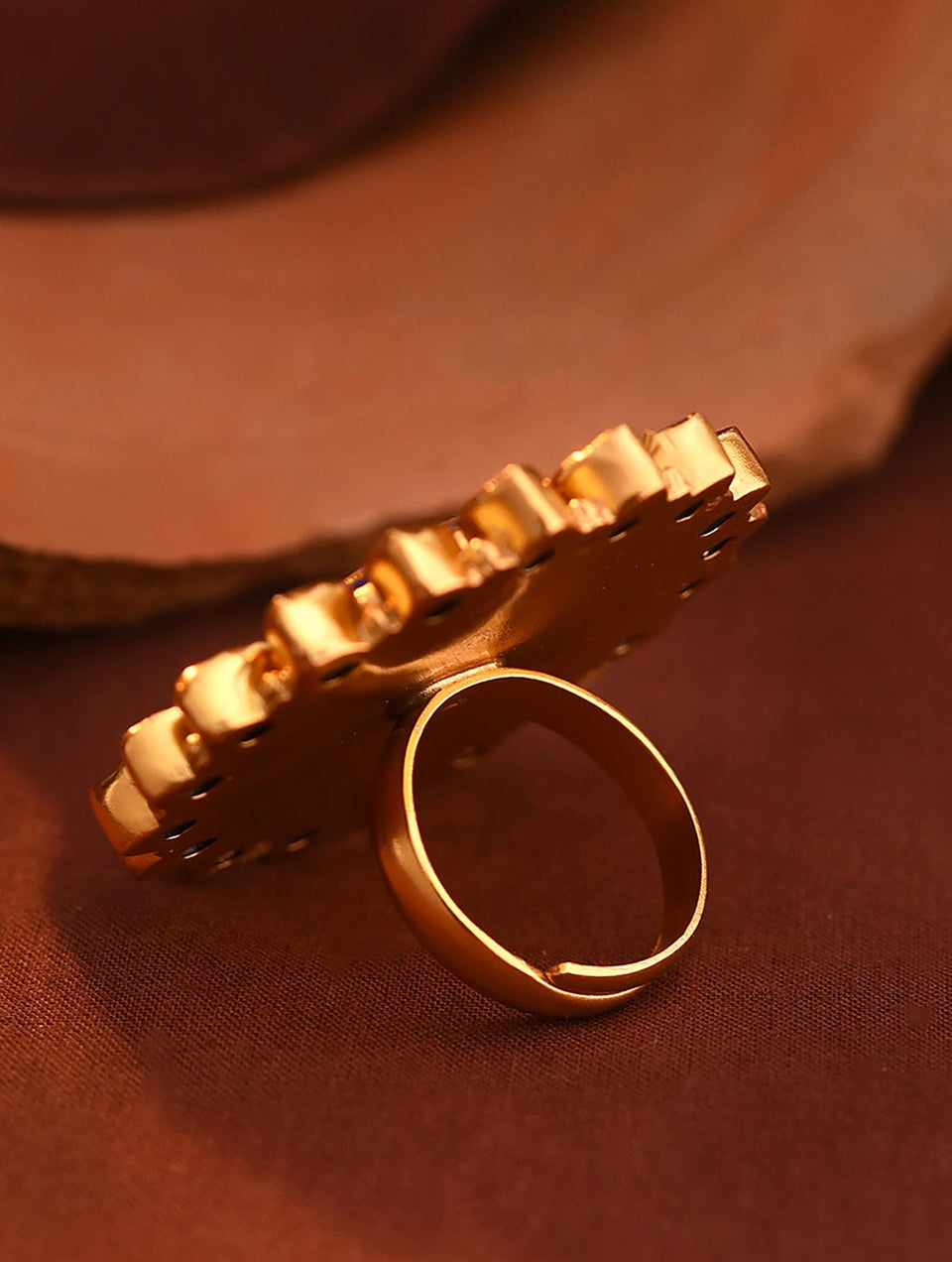 Women Pink Enameled Gold Tone Silver Ring